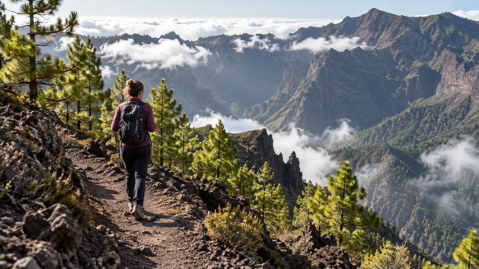 Wanderweg auf La Palma mit Blick auf die Caldera